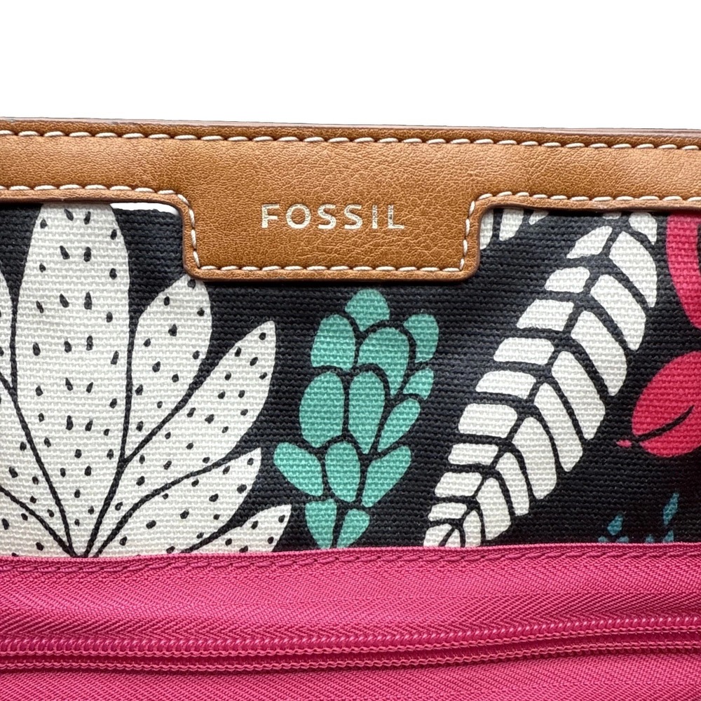 FOSSIL Large Eliza Beach Tote Dark Floral Coated Canvas Oversized Shoulder Bag - Picture 8 of 16